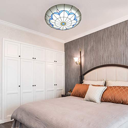 GDLight Lámparas de Techo LED Tiffany Style para dormitorios, Luces de Techo mediterráneas de Montaje Empotrado Accesorio de iluminación de Pasillo de vidrieras Vintage de orquídeas,Cool Light,50cm