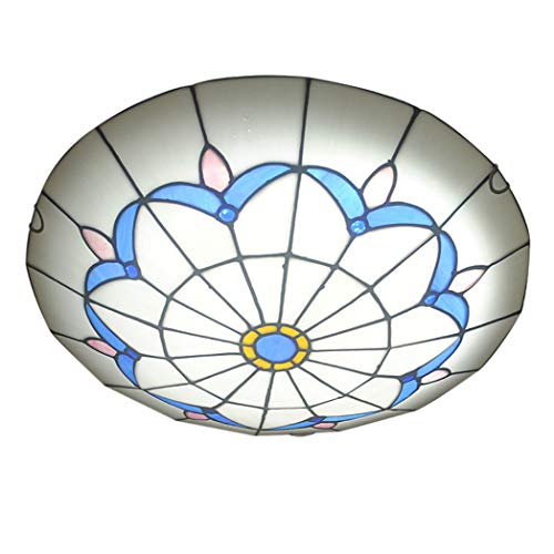 GDLight Lámparas de Techo LED Tiffany Style para dormitorios, Luces de Techo mediterráneas de Montaje Empotrado Accesorio de iluminación de Pasillo de vidrieras Vintage de orquídeas,Cool Light,50cm