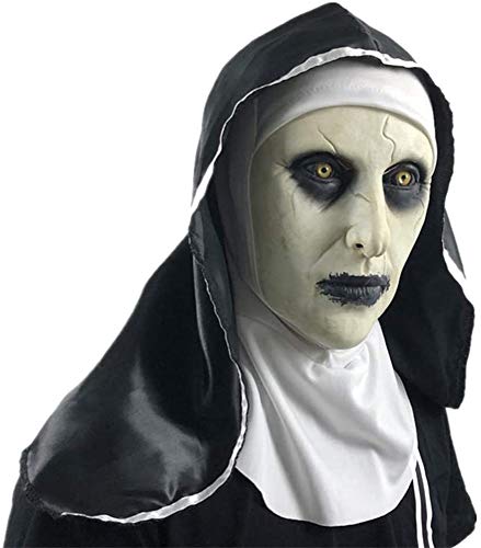 Geggur Festival de Halloween máscara Miedo Monja Sorpresa Mujer mascarilla Fantasma látex Cabeza Llena de Miedo,A
