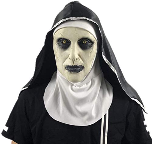 Geggur Festival de Halloween máscara Miedo Monja Sorpresa Mujer mascarilla Fantasma látex Cabeza Llena de Miedo,A