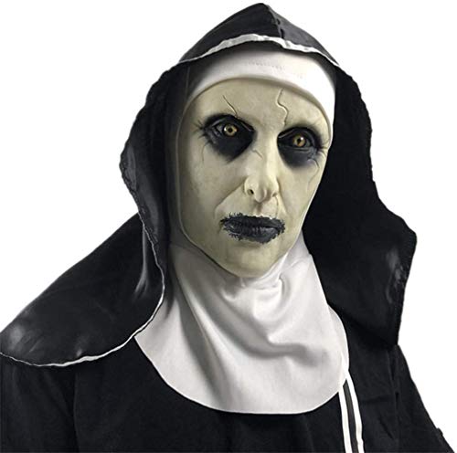 Geggur Festival de Halloween máscara Miedo Monja Sorpresa Mujer mascarilla Fantasma látex Cabeza Llena de Miedo,A