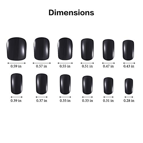 GejoyJuego de 60 uñas postizas, 12 tamaños, 2 cajas, cobertura completa, incluye palillo, para decoración de uñas, manicura, , ,  Negro, Plateado,, ]