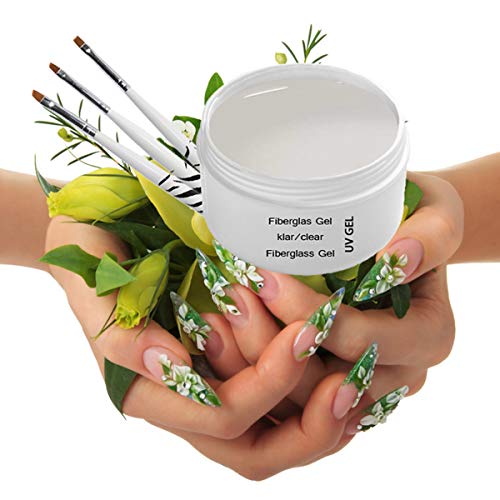 Gel de fibra UV CLARO 30 ml INCL. CEPILLOS Gel de construcción de 3 piezas Conjunto de diseño de uñas de gel monofásico