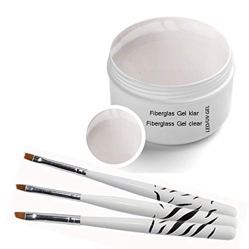 Gel de fibra UV CLARO 30 ml INCL. CEPILLOS Gel de construcción de 3 piezas Conjunto de diseño de uñas de gel monofásico