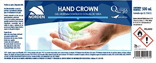 GEL DESINFECTANTE MANOS HAND CROWN | GEL HIDROALCOHOLICO DE MANOS | Formulado a base de alcohol y enriquecido con aloe vera y glicerina | 500 ml