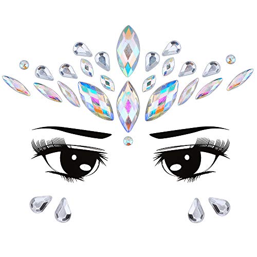 Gemas faciales de diamantes de imitación, pegatinas temporales de tatuaje de cara de Jane Choi, pegatinas de piedras preciosas para maquillaje y cosplay, 4 piezasMúsica Festival Fiesta Maquillaje