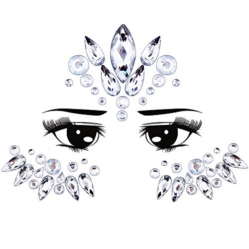 Gemas faciales de diamantes de imitación, pegatinas temporales de tatuaje de cara de Jane Choi, pegatinas de piedras preciosas para maquillaje y cosplay, 4 piezasMúsica Festival Fiesta Maquillaje