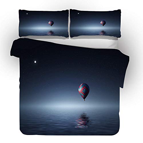General brand 3 Piezas 240 x 220 cm Fundas de Edredón para Ropa de Cama Incluye 1 Funda Nórdica y 2 Fundas de Almohada - Globo De Aire Caliente En El Mar