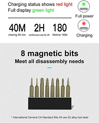 Generic Brands Destornillador eléctrico Recargable Tipo Mini Modo de Potencia Dual para Reparar teléfonos móviles/Drones/Relojes/Cuchillos/computadoras/Motores (Gris)