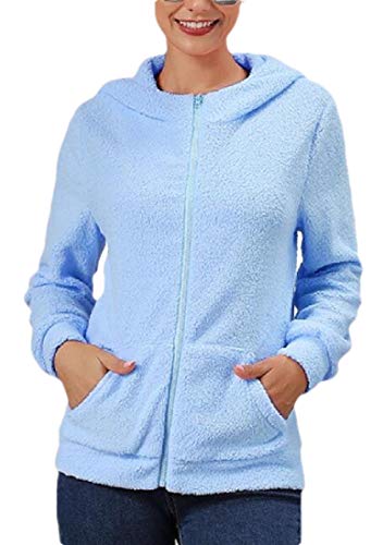 Generic Women Long Sleeve Fleece Active Solid Color Zip Up Hoodie Sweatshirts 2 XXL
