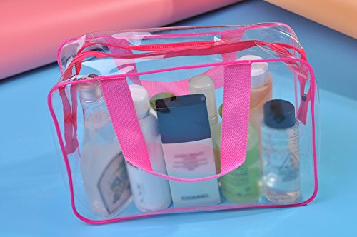 Gespout Neceser Maquillaje Cosméticos Bolsas Plásticos Organizador Almacenamiento Paquete Niña Mujer Playa Baño Lavado Bolso de Mano Viaje Impermeable 1pcs Rosa 30 * 10 * 22cm