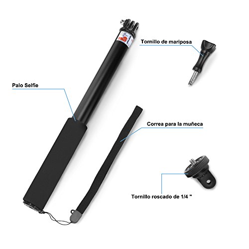 GHB Palo Selfie Gopro para Poste de Extensión Telescópica Gopro Palo con Polo Monopod para GoPro Héroe 4/3+/3/2 SJ4000 SJ5000 DV Cámara Sony Action CAM/Canon/Nikon etc.