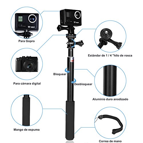 GHB Palo Selfie Gopro para Poste de Extensión Telescópica Gopro Palo con Polo Monopod para GoPro Héroe 4/3+/3/2 SJ4000 SJ5000 DV Cámara Sony Action CAM/Canon/Nikon etc.