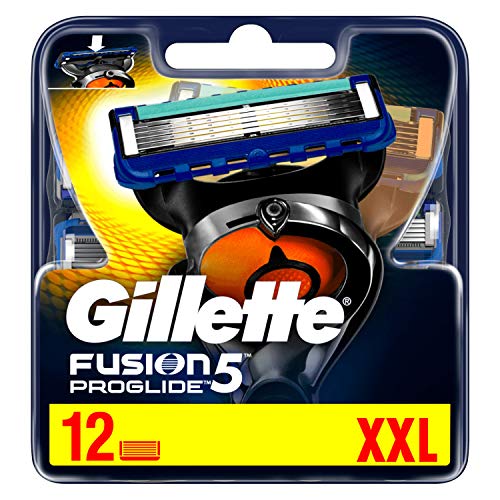 Gillette Fusion 5 ProGlide - Cuchillas de afeitar con recortador para precisión y revestimiento deslizante, 12 cuchillas de repuesto