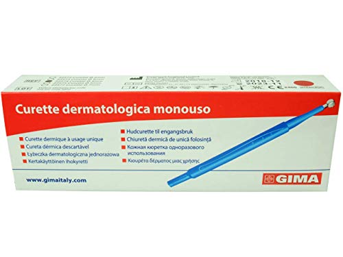Gima - Cureta dérmica, estéril, desechable, sin costuras de acero inoxidable afilado, libre de látex, fácil agarre dinámico, tamaño: Ø 7 mm, paquete de 10 curetas en ampolla.