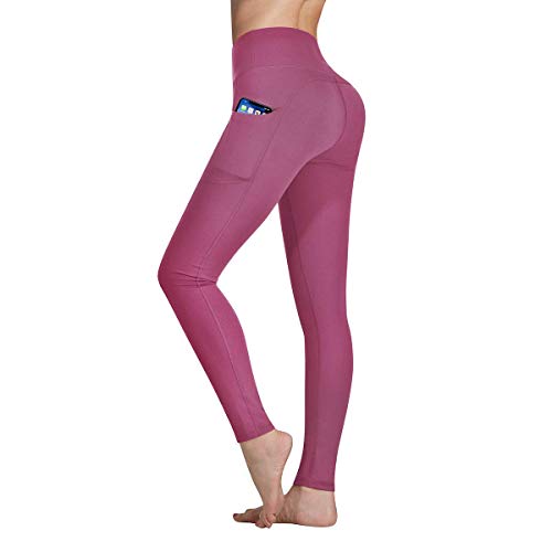 Gimdumasa Pantalón Deportivo de Mujer Cintura Alta Leggings Mallas para Running Training Fitness Estiramiento Yoga y Pilates GI188 (Begonia Rosa, XL)