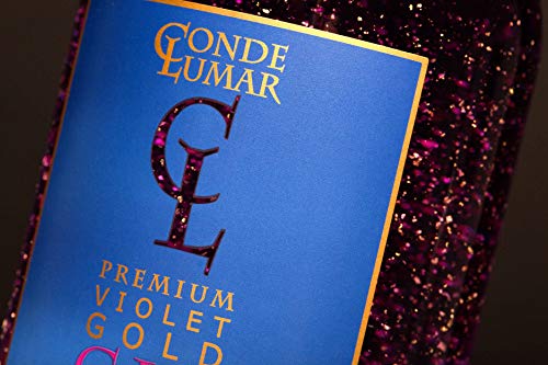 Gin Violet con Oro 23k - Premium Liqueur - Moras y Frutos del Bosque - Gin Tonic Para Regalar - 15 Botánicos 5 Destilaciones - Set con Caja Estuche de Regalo y Certificado del Oro - 40% vol