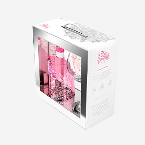 Ginebra Rosa de Los Vientos. Fresas, Frambuesas y Bayas de Enebro. Botella de 70 Cl. Volumen de Alcohol 37,5º (Botella + Copa)
