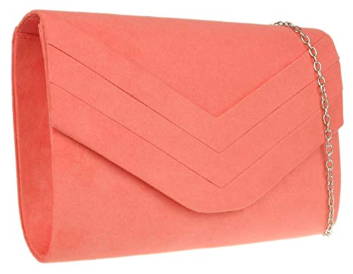 Girly Handbags - Cartera de mano de ante para mujer Rojo coral