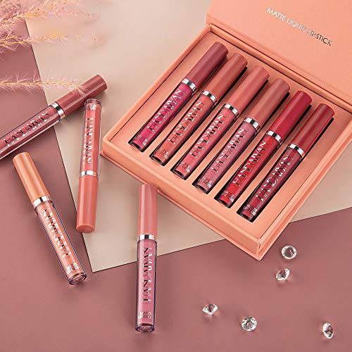 GL-Turelifes Kit de lápices labiales mate de 6 piezas, set de lápiz labial líquido aterciopelado Brillo labial impermeable Copa antiadherente Colores atractivos Glaseado labial (Set 2)