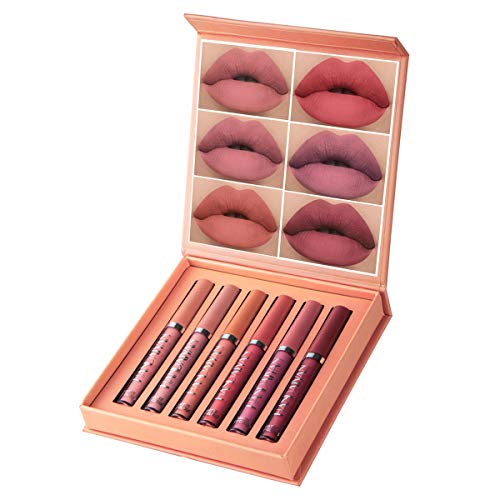 GL-Turelifes Kit de lápices labiales mate de 6 piezas, set de lápiz labial líquido aterciopelado Brillo labial impermeable Copa antiadherente Colores atractivos Glaseado labial (Set 2)