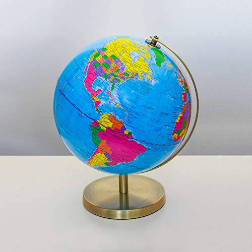 Globo Esfera iluminada Magellan Albion con Imagen de Mapa político e iluminación LED económica, diámetro 25 cm, Esfera con Base metálica en Color latón y meridiano 25 cm
