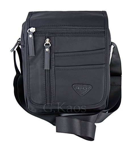 Gloria Kaos - Bolso de Hombre Bandolera Ajustable Nailon Negro Multibolsillos Unisex