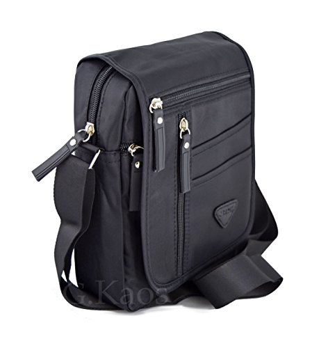Gloria Kaos - Bolso de Hombre Bandolera Ajustable Nailon Negro Multibolsillos Unisex
