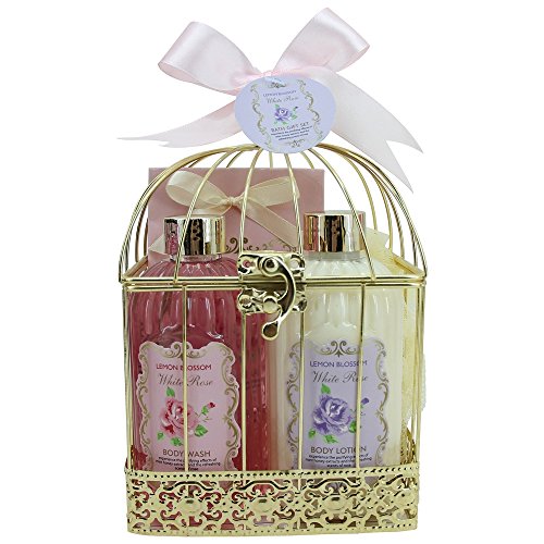 Gloss! - Bain - una Jaula con todos los productos de ducha para las mujeres - jaula de metal que incluye una loción para el cuerpo - Colección Rosa Blanca - Rose, jazmín y magnolia