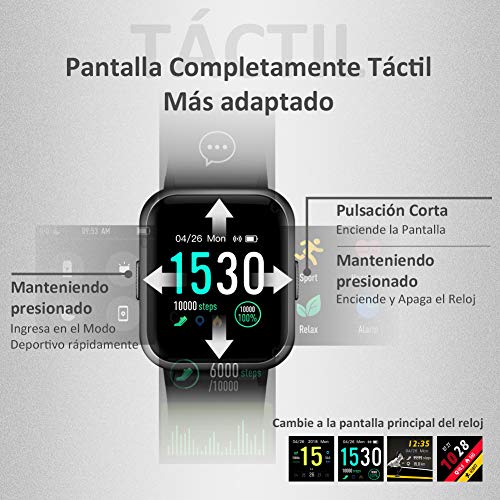 Glymnis Reloj Inteligente Smartwatch Impermeable IP68 Pulsera Actividad con Pulsómetro Monitor de Sueño Pantalla Táctil Completa Reloj Deportivo para Android iOS