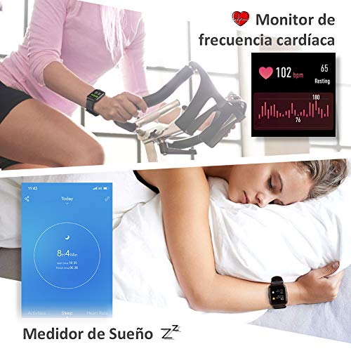 Glymnis Reloj Inteligente Smartwatch Impermeable IP68 Pulsera Actividad con Pulsómetro Monitor de Sueño Pantalla Táctil Completa Reloj Deportivo para Android iOS