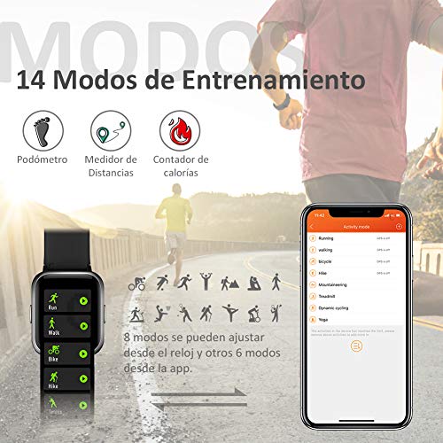 Glymnis Reloj Inteligente Smartwatch Impermeable IP68 Pulsera Actividad con Pulsómetro Monitor de Sueño Pantalla Táctil Completa Reloj Deportivo para Android iOS