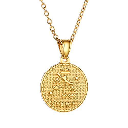 GoldChic Jewelry Libra Balanza Colgante Dorado Collar Ajustable, Acero Inoxidable con baño de Oro, Joya para Hombre y Mujer, Gratis Caja de Regalo