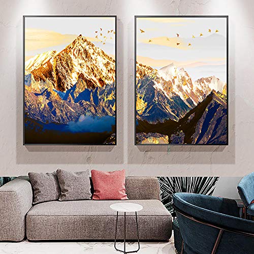 Golden Snow Mountain Landscape Map Canvas Painting Art Print Poster Picture Wall Picture Decoración para el hogar 60x90cm