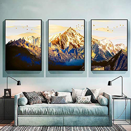 Golden Snow Mountain Landscape Map Canvas Painting Art Print Poster Picture Wall Picture Decoración para el hogar 60x90cm