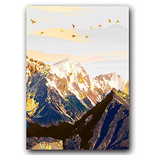 Golden Snow Mountain Landscape Map Canvas Painting Art Print Poster Picture Wall Picture Decoración para el hogar 60x90cm