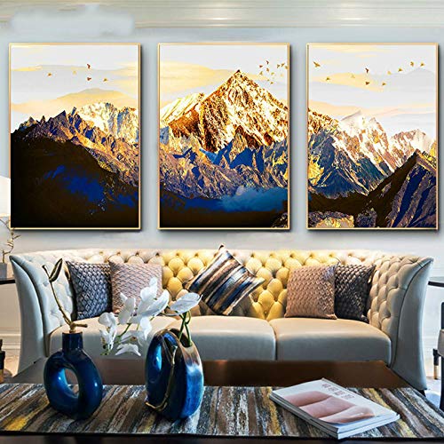 Golden Snow Mountain Landscape Map Canvas Painting Art Print Poster Picture Wall Picture Decoración para el hogar 60x90cm