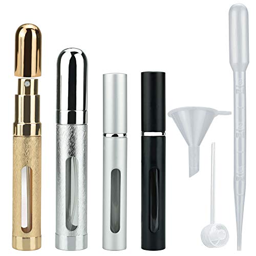 GOLRISEN Atomizador Perfume Recargable, 4 unids Pulverizadores de Perfume con Embudo Pequeño/Pipeta de Plástico/Bomba Dispensadora de Perfume, 5ml y 12ml Vaporizador de Perfume, para Viaje y Trabajar