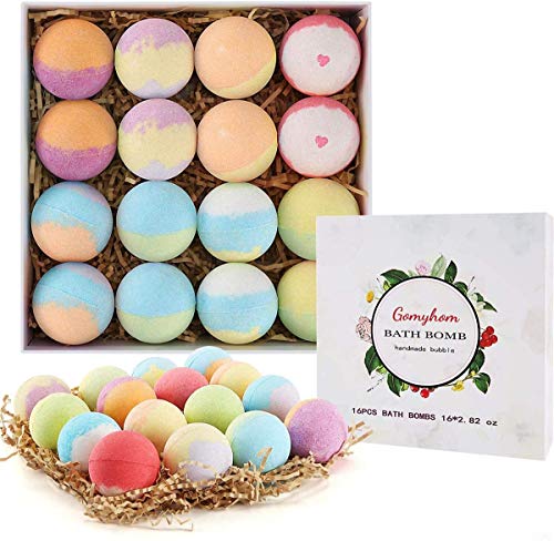 Gomyhom 16 Bombas de Baño, Sales de Baño con Aceites Esenciales Naturales, Set de Regalo de Bomba de Baño Hecho a Mano, Regalos Navidad, San Valentín, Cumpleaños para Madre, Niños, Novia, Amigas