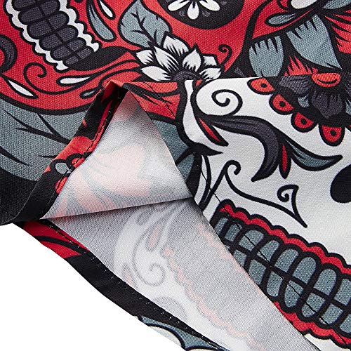 Goodstoworld Camisa Flores Hombre Halloween Casual Manga Corta Ajuste Regular para Hombre Hombre botón de Camisa Calabaza de impresión hacia Abajo Floral