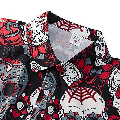 Goodstoworld Camisa Flores Hombre Halloween Casual Manga Corta Ajuste Regular para Hombre Hombre botón de Camisa Calabaza de impresión hacia Abajo Floral