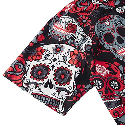Goodstoworld Camisa Flores Hombre Halloween Casual Manga Corta Ajuste Regular para Hombre Hombre botón de Camisa Calabaza de impresión hacia Abajo Floral