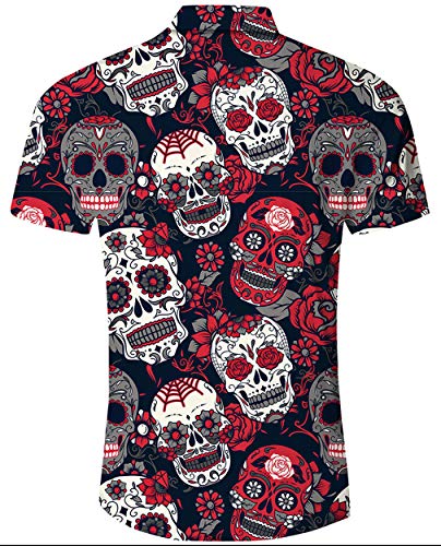 Goodstoworld Camisas Halloween Cráneo Estampada Hombre Camisas Casual Hombre Cara Calabaza Playa Flimingo montaña Primavera Camisetas Mens Hawaii t Shirt Colorful
