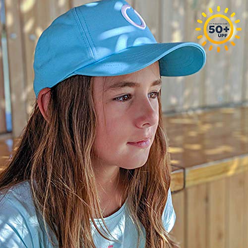 Gorra Azul para Niñas y Niños con Protección Solar UPF 50+ con Bolsa a Juego. Unisex. 5-12 años. Talla M (52-54 centímetros).