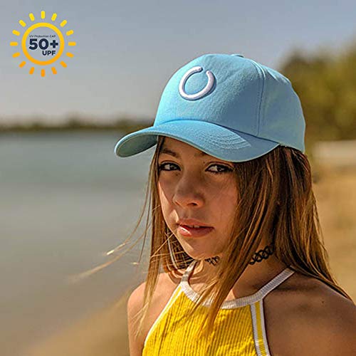 Gorra Azul para Niñas y Niños con Protección Solar UPF 50+ con Bolsa a Juego. Unisex. 5-12 años. Talla M (52-54 centímetros).