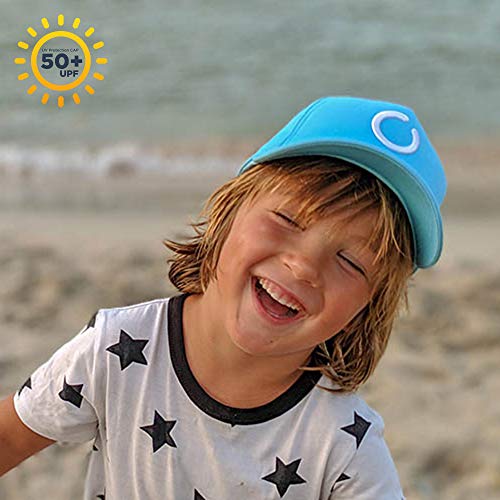 Gorra Azul para Niñas y Niños con Protección Solar UPF 50+ con Bolsa a Juego. Unisex. 5-12 años. Talla M (52-54 centímetros).