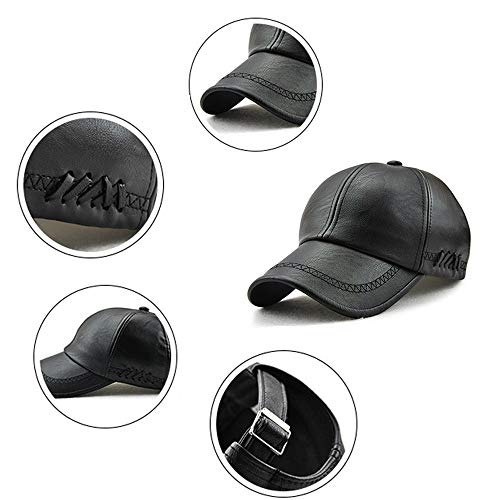 Gorra cálida Sombrero de Cuero de PU Gorra de béisbol Casual al Aire Libre Sombrero de otoño e Invierno para Hombres a Prueba de Viento y cálido