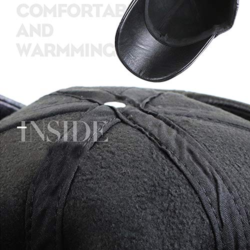 Gorra cálida Sombrero de Cuero de PU Gorra de béisbol Casual al Aire Libre Sombrero de otoño e Invierno para Hombres a Prueba de Viento y cálido