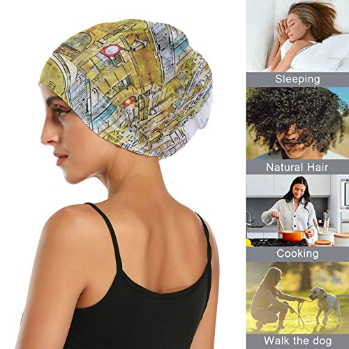 Gorro de dormir para cabello largo Calle de Barcelona Barrio gótico España Arquitectura Gorro de noche para el cabello para mujer Gorro de noche para dormir suave y duradero para mujer para rizado Ca