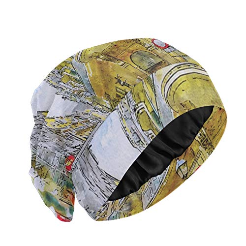 Gorro de dormir para cabello largo Calle de Barcelona Barrio gótico España Arquitectura Gorro de noche para el cabello para mujer Gorro de noche para dormir suave y duradero para mujer para rizado Ca